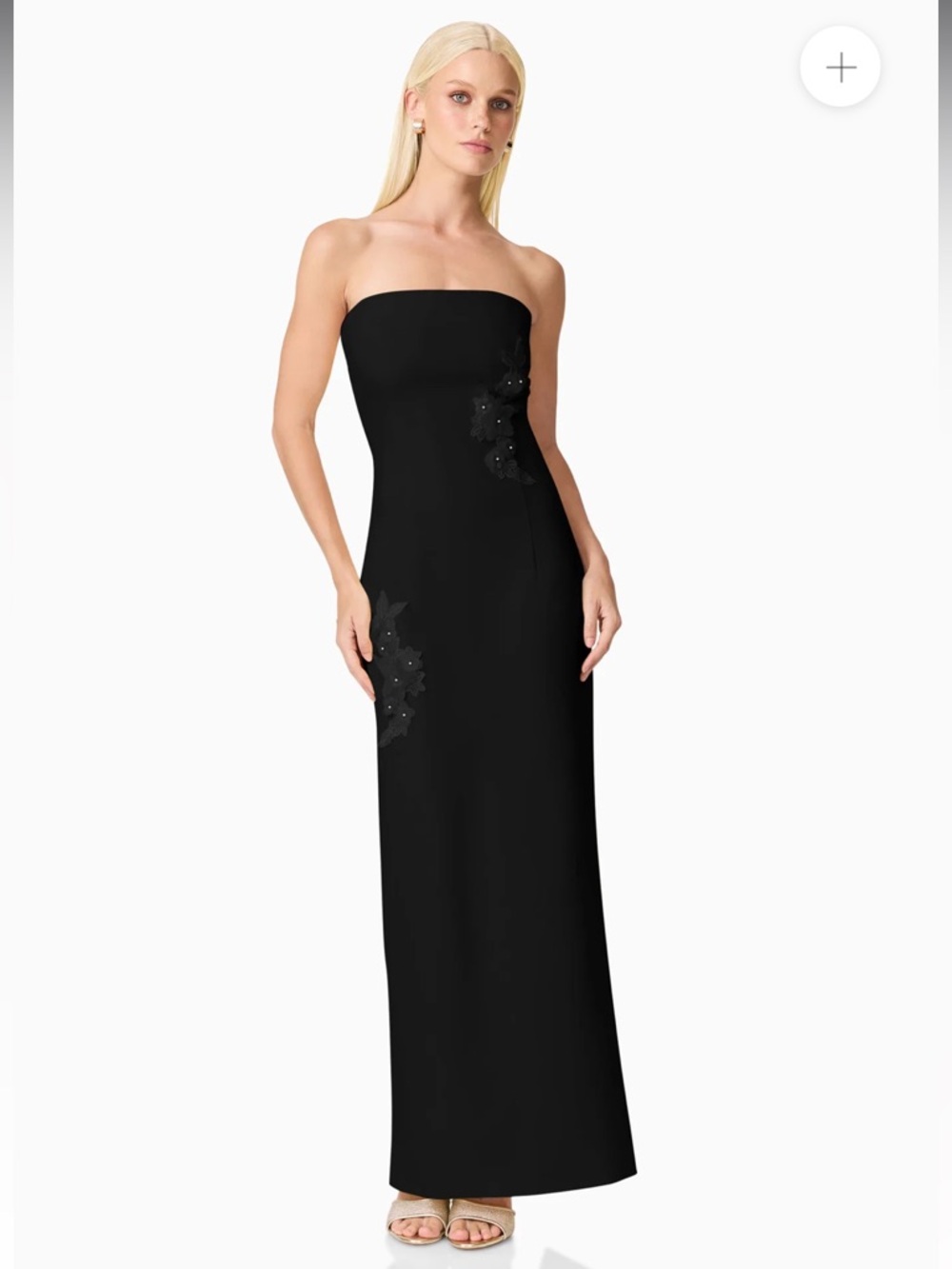elliatt evee black 3d floral applique strapless fitted maxi dress LBD Large NEW - Picture 5 of 12